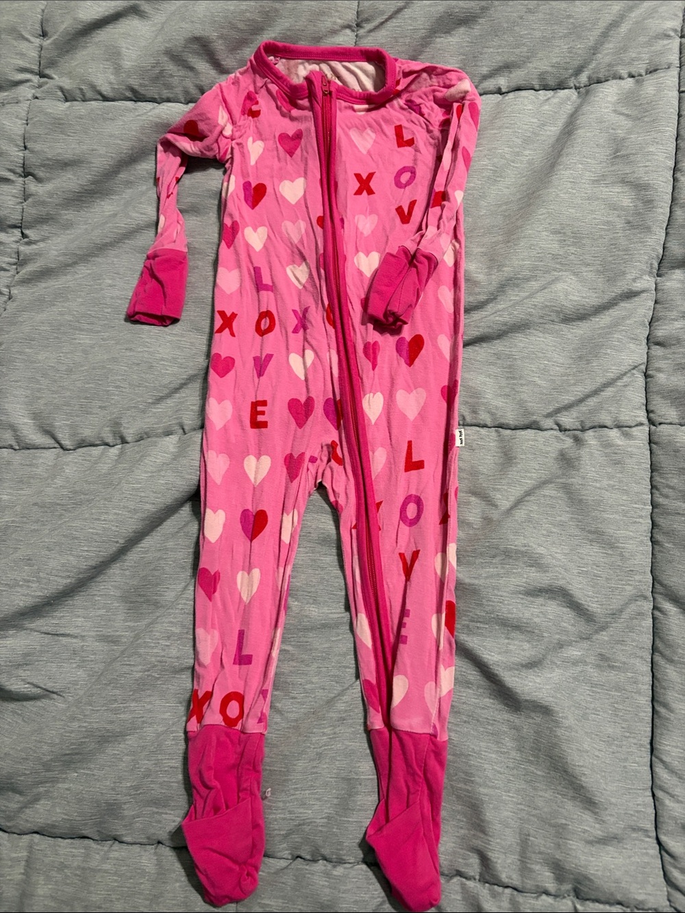 Little Sleepies Pink Heart & LOVE Footed pajamas 6-12m